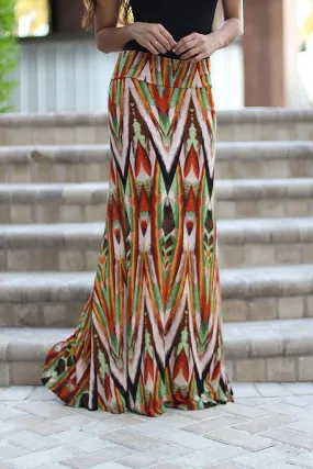 Rust Printed Maxi Skirt