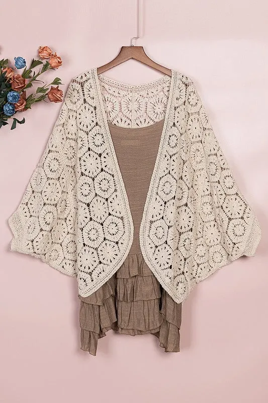 SAS111 - CROCHET BILLOW SLEEVE CARDIGAN