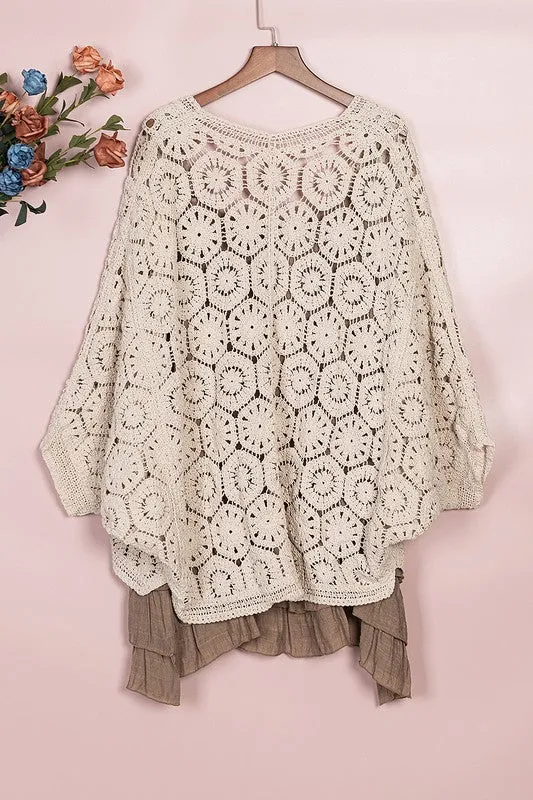 SAS111 - CROCHET BILLOW SLEEVE CARDIGAN