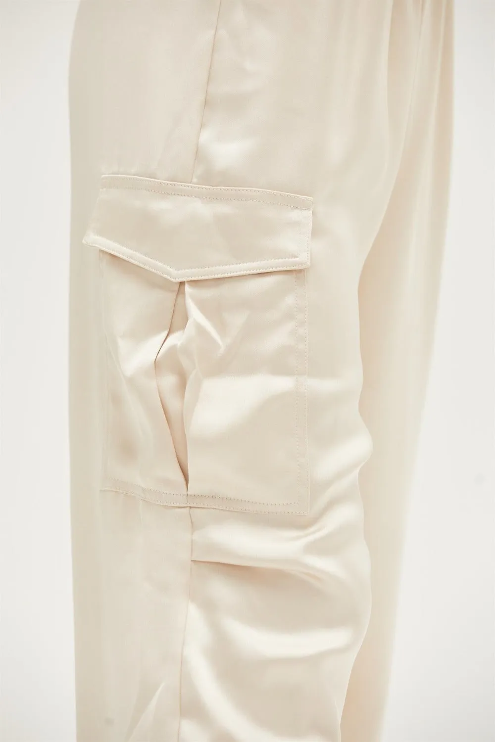 Satin Drawstring Hem Cargo Resort Pants