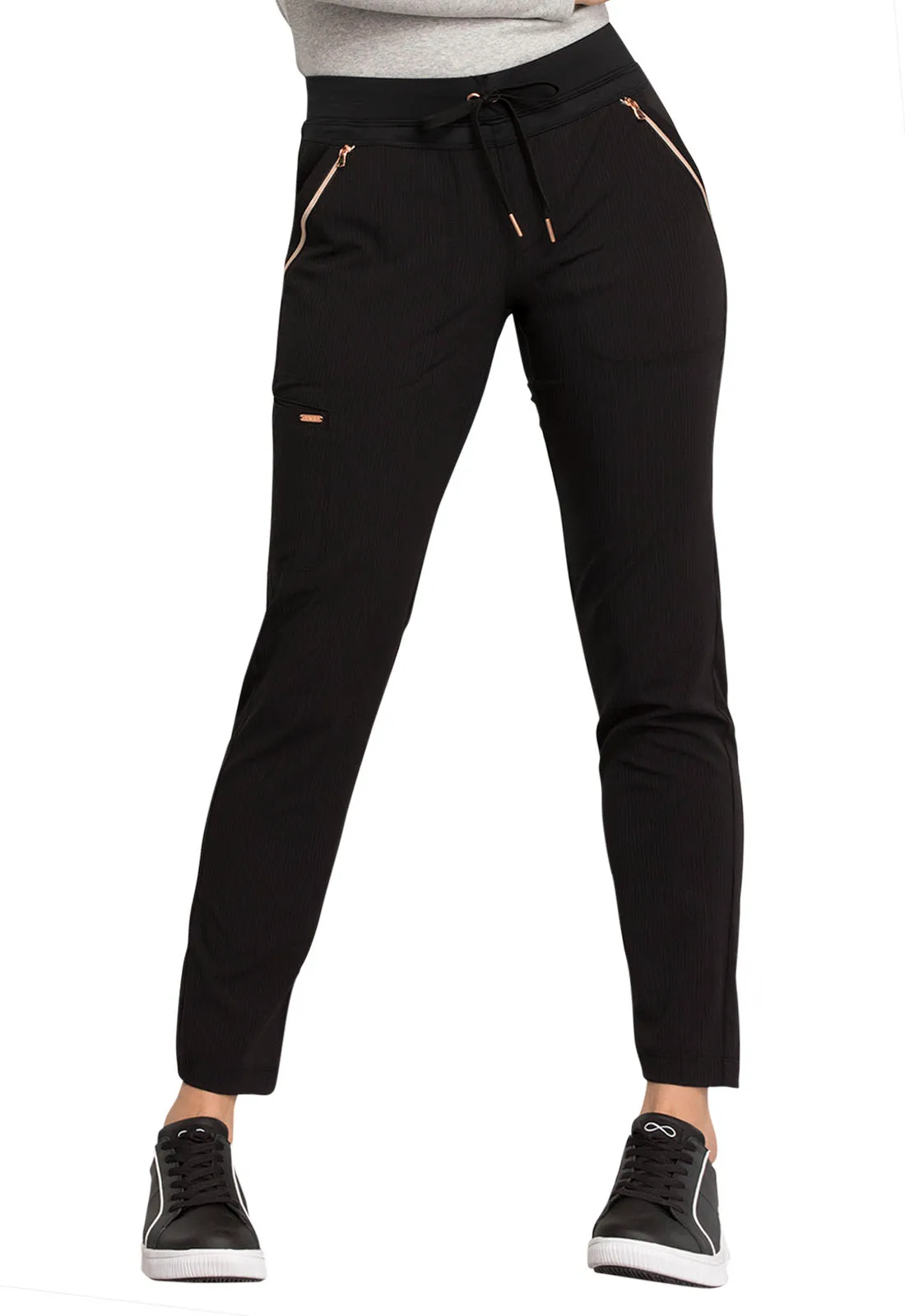 Scrub Pants - Cherokee Women's Statement Mid Rise Tapered Leg Drawstring Pant - Black, CK055