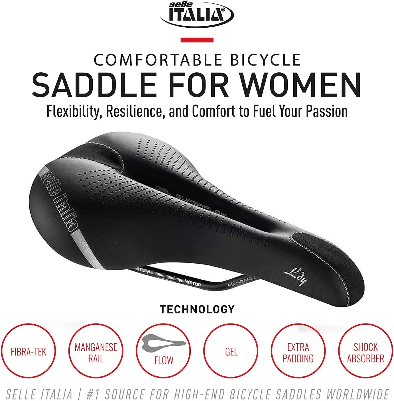 Selle Italia, Lady Gel Flow, MTB and Road Bike Saddle for Women