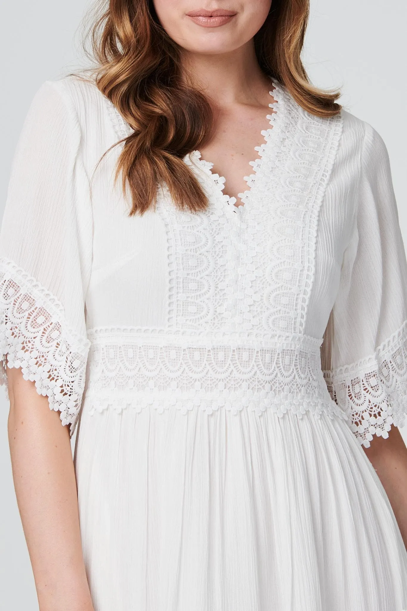 Short Sleeve Crochet Maxi Dress