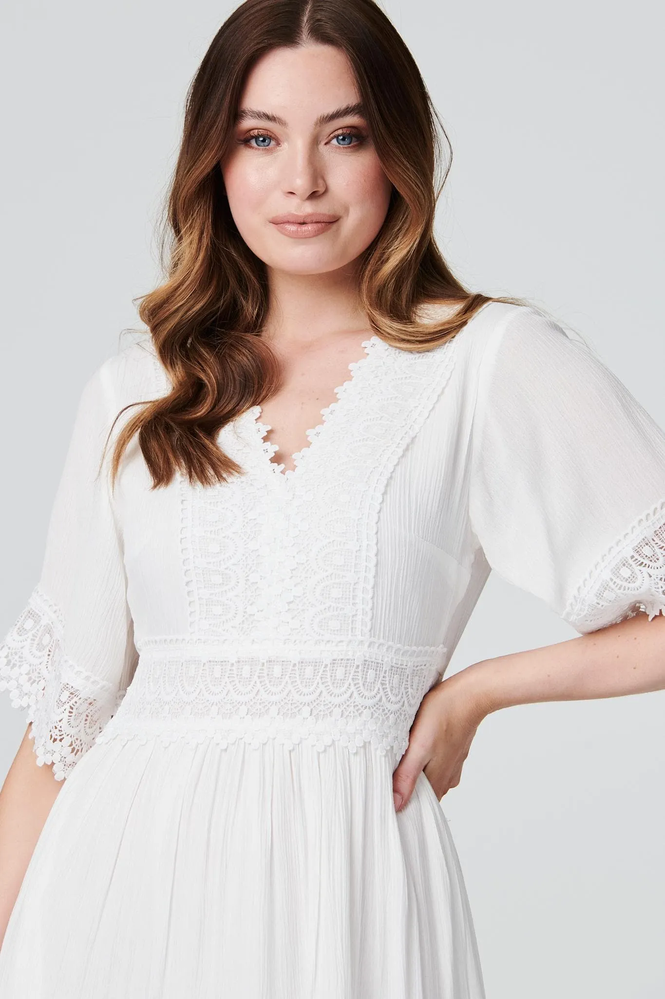 Short Sleeve Crochet Maxi Dress