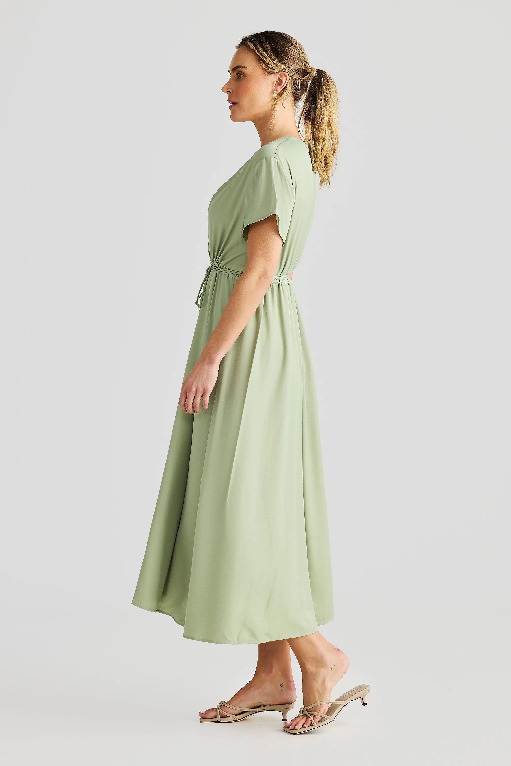 Short Sleeve Wrap Midi Dress - Seafoam