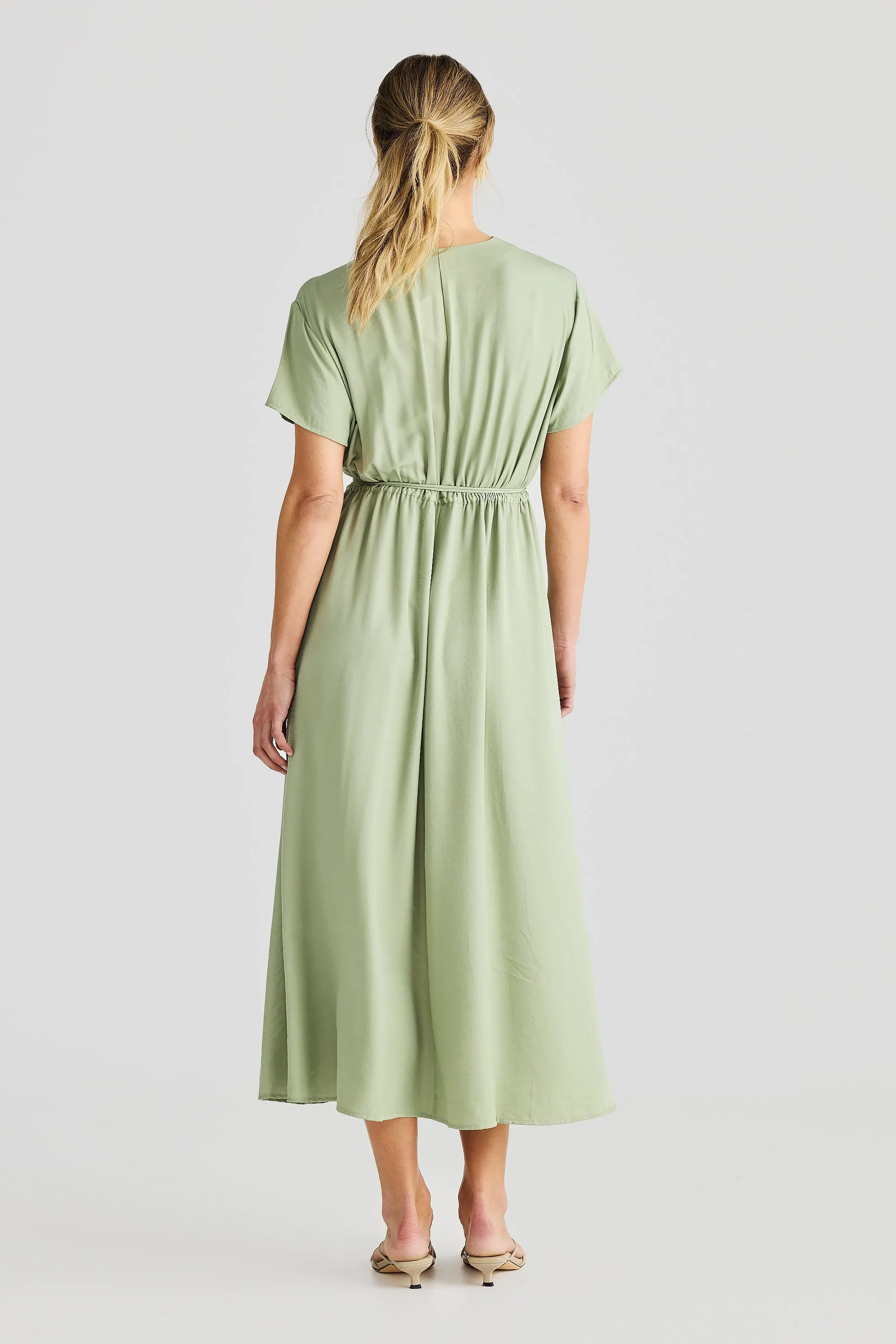 Short Sleeve Wrap Midi Dress - Seafoam