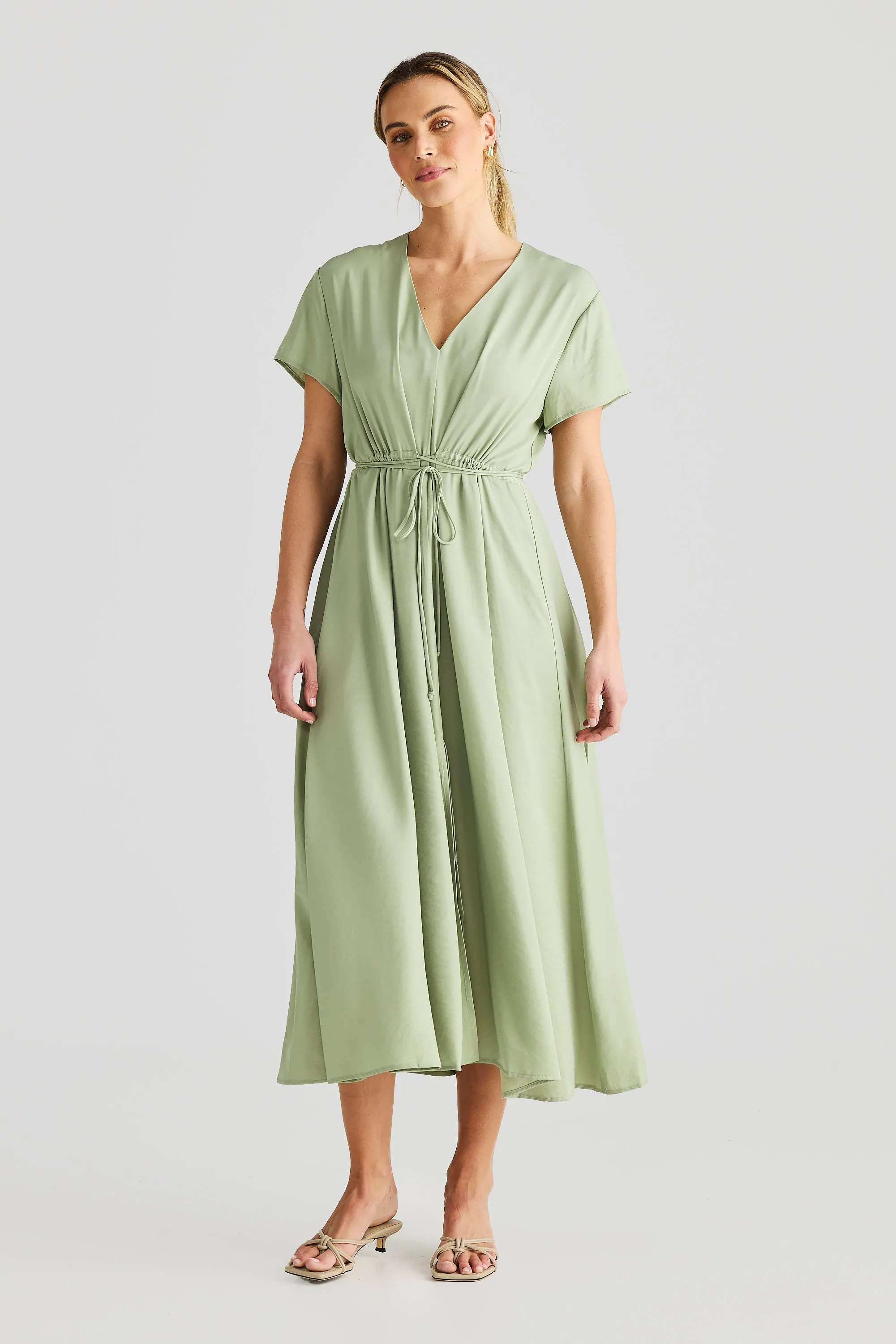 Short Sleeve Wrap Midi Dress - Seafoam