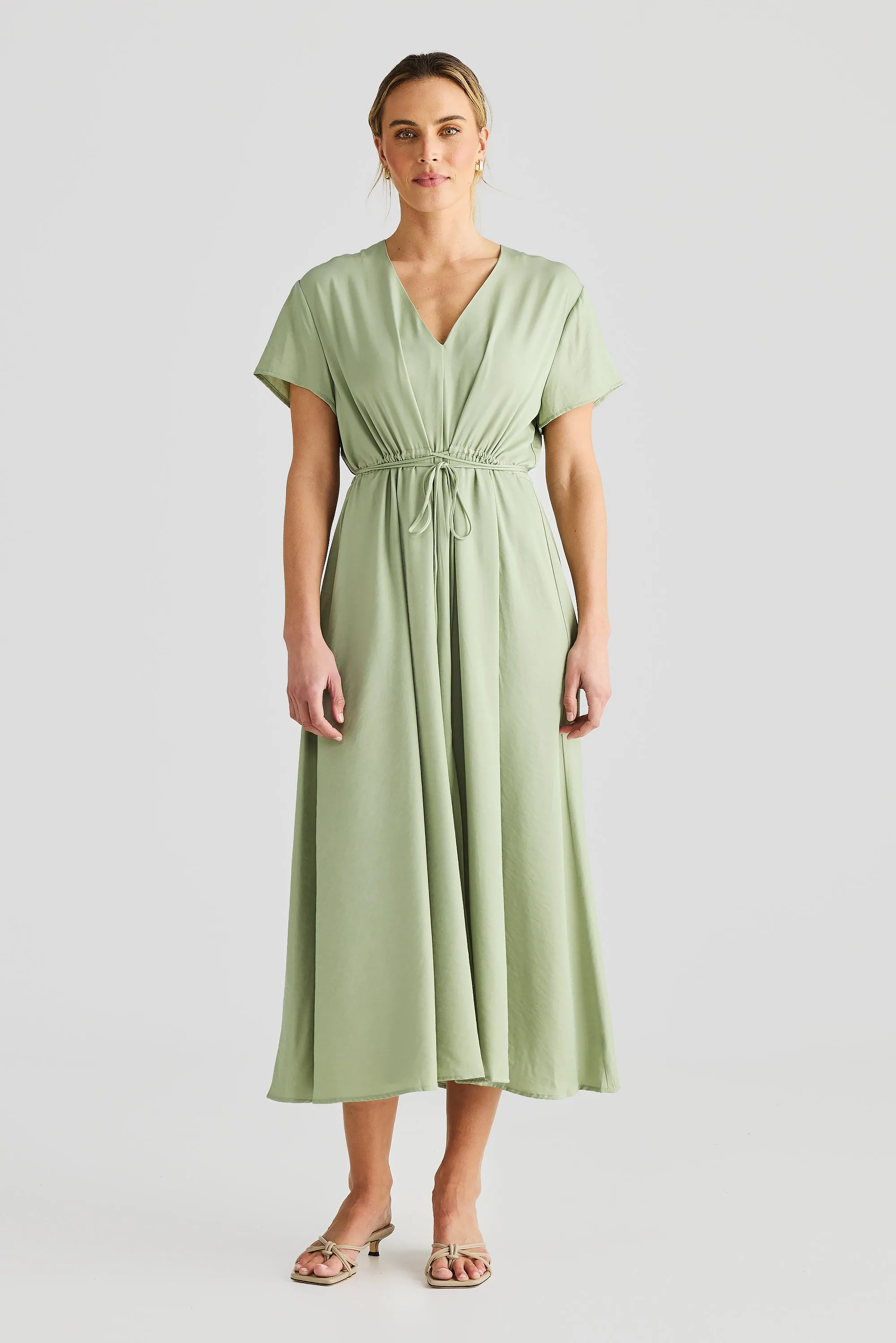 Short Sleeve Wrap Midi Dress - Seafoam