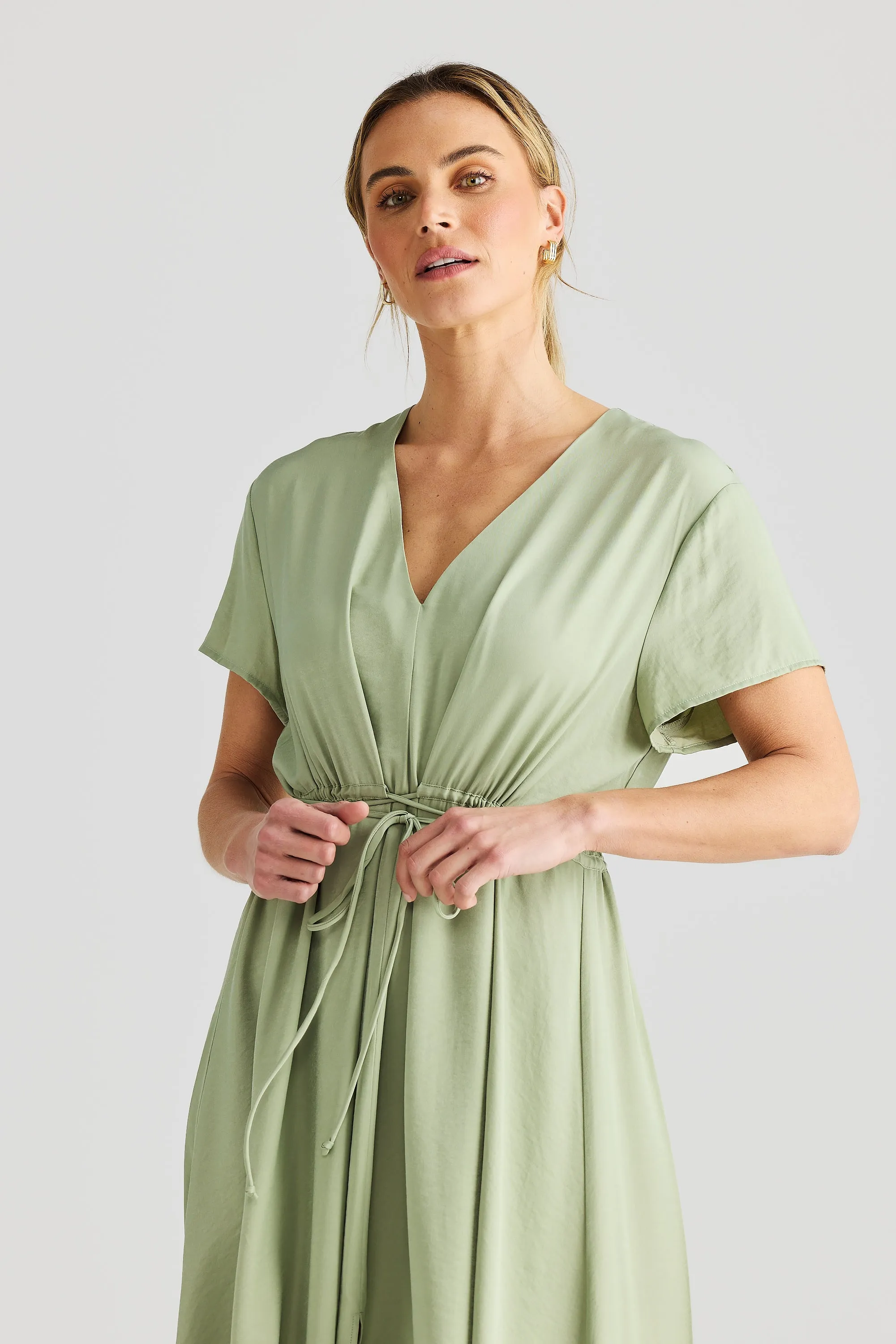 Short Sleeve Wrap Midi Dress - Seafoam