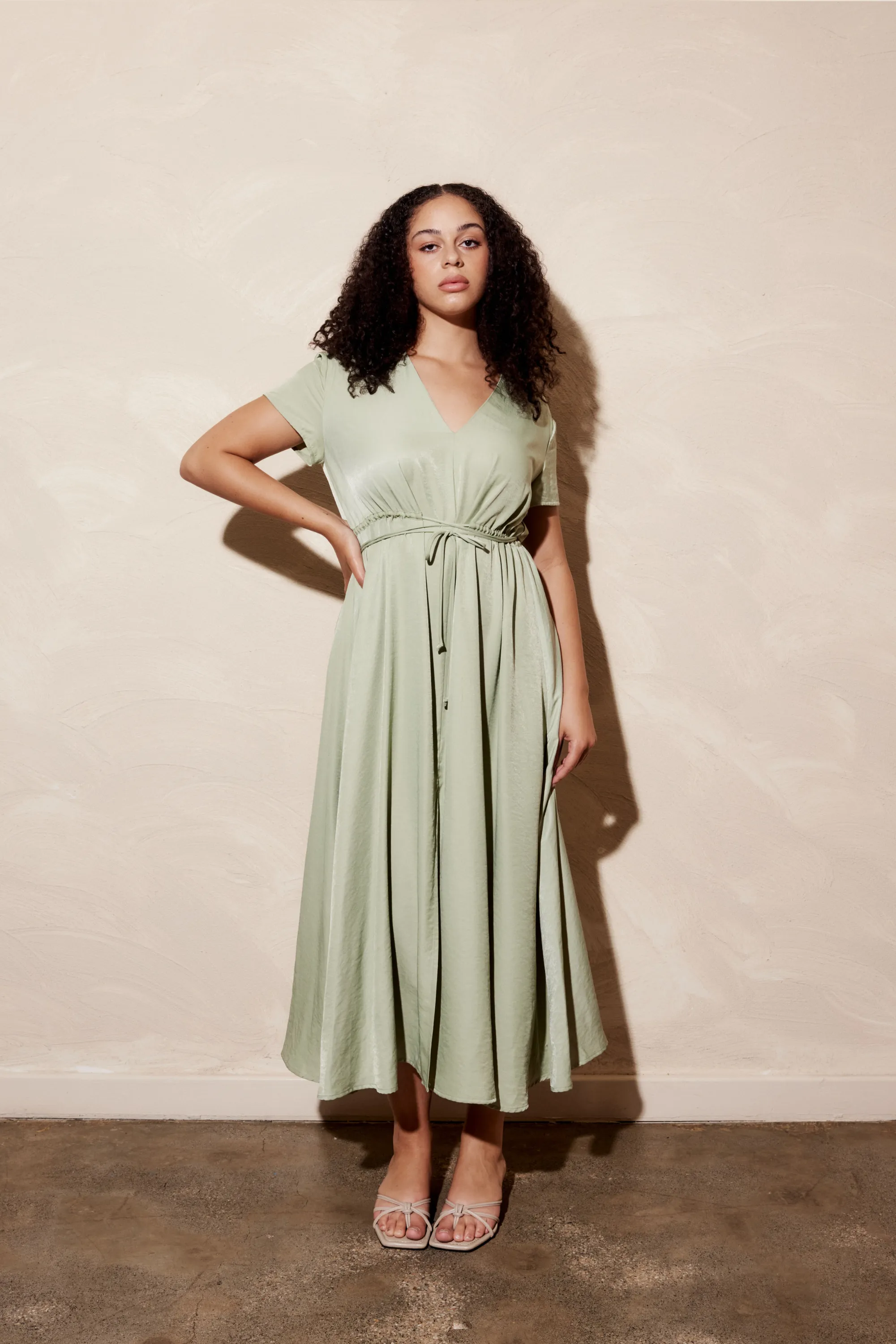 Short Sleeve Wrap Midi Dress - Seafoam