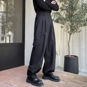 Solid Black Pleated Straight Pants