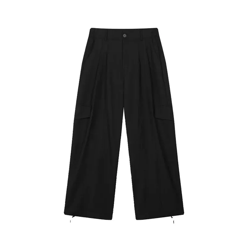 Solid Black Pleated Straight Pants