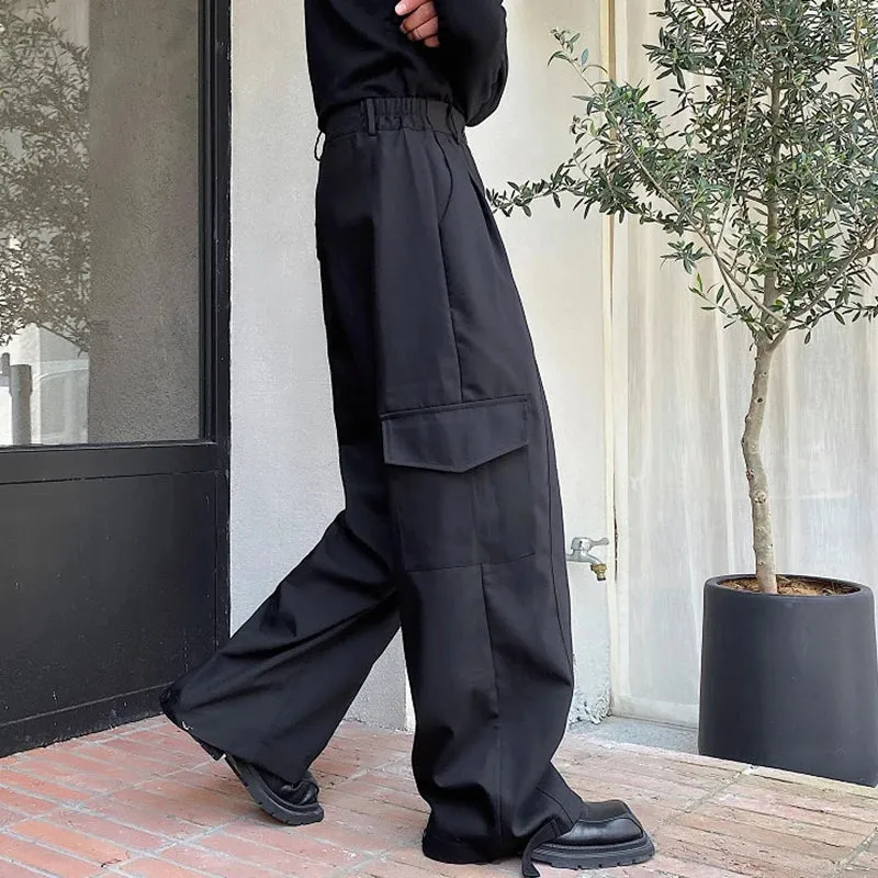 Solid Black Pleated Straight Pants