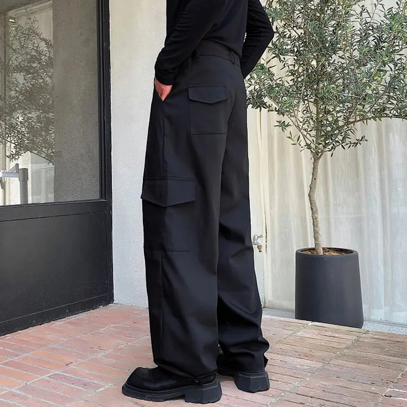 Solid Black Pleated Straight Pants