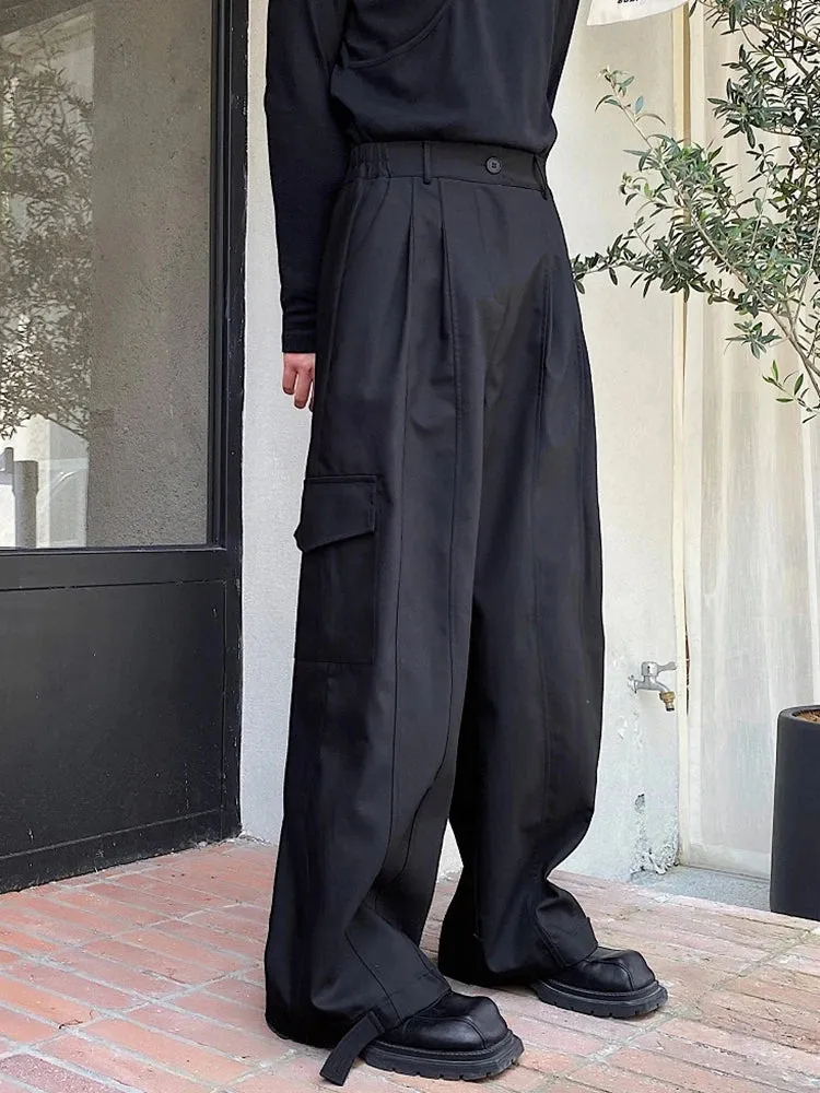 Solid Black Pleated Straight Pants