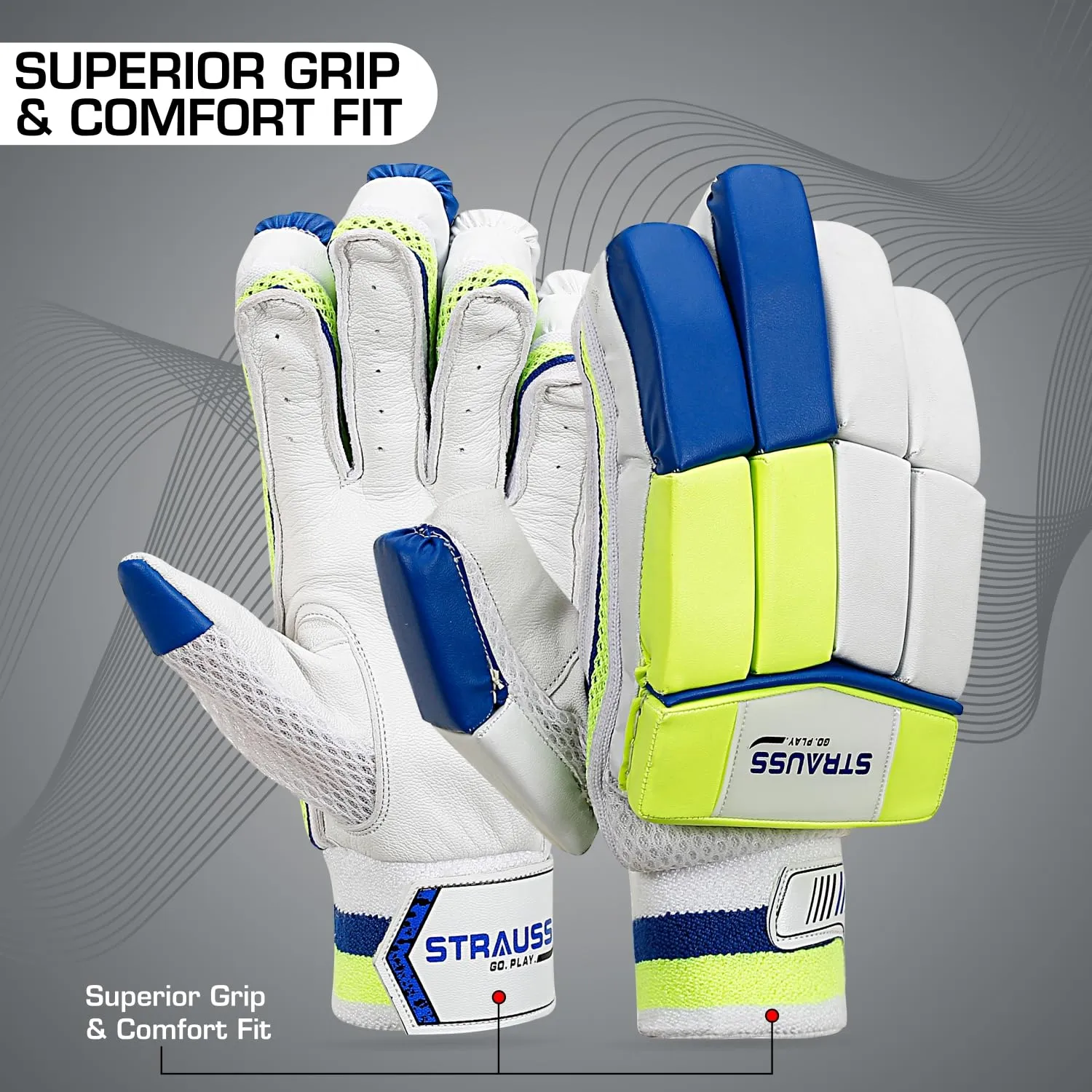 STRAUSS Right-Handed Cricket Batting Gloves | Extra Soft Leather for Age 15  Players | Superior Grip and Protection | Ideal for Cricket Matches and Training Sessions | Edition: Champion,(Multicolor)