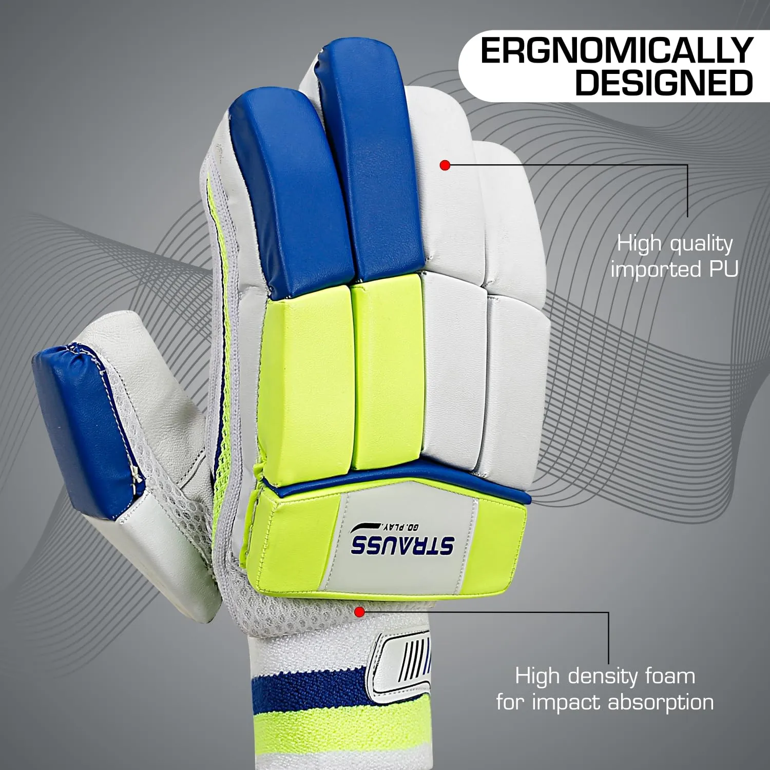 STRAUSS Right-Handed Cricket Batting Gloves | Extra Soft Leather for Age 15  Players | Superior Grip and Protection | Ideal for Cricket Matches and Training Sessions | Edition: Champion,(Multicolor)