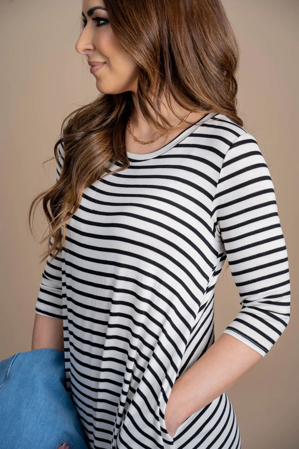 Striped 3/4 Sleeve Tunic Tee