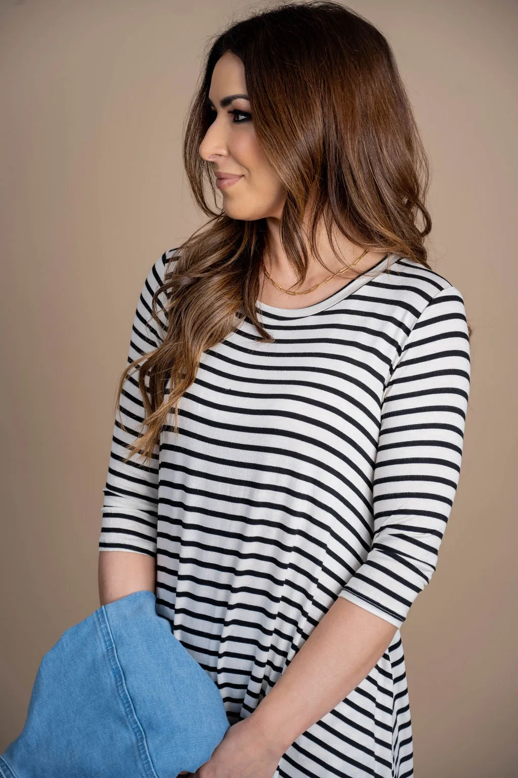 Striped 3/4 Sleeve Tunic Tee