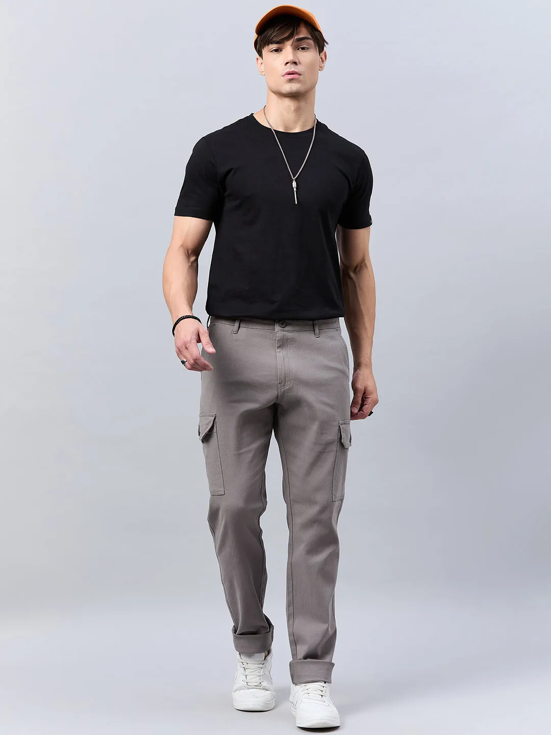 Style Quotient Men Grey Stretchable Cargo Trouser