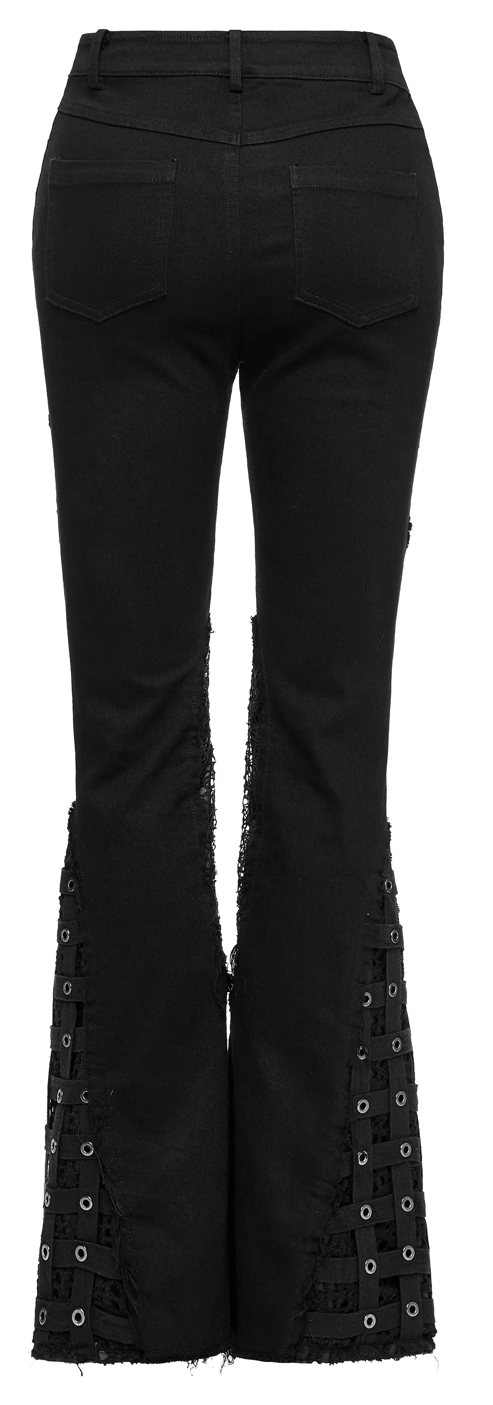 Stylish Punk Edgy Mesh-Insert Eyelet Denim Flares