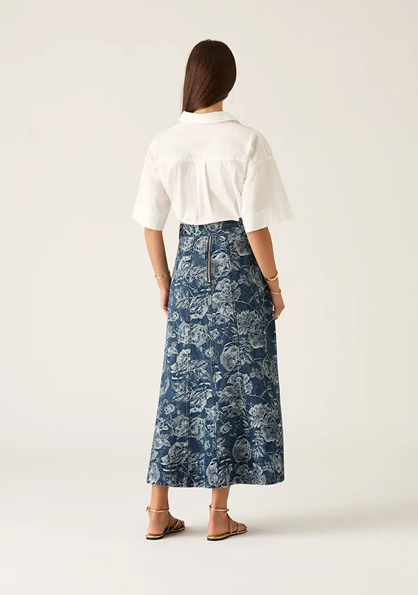 Tatiana Print Denim Maxi Skirt