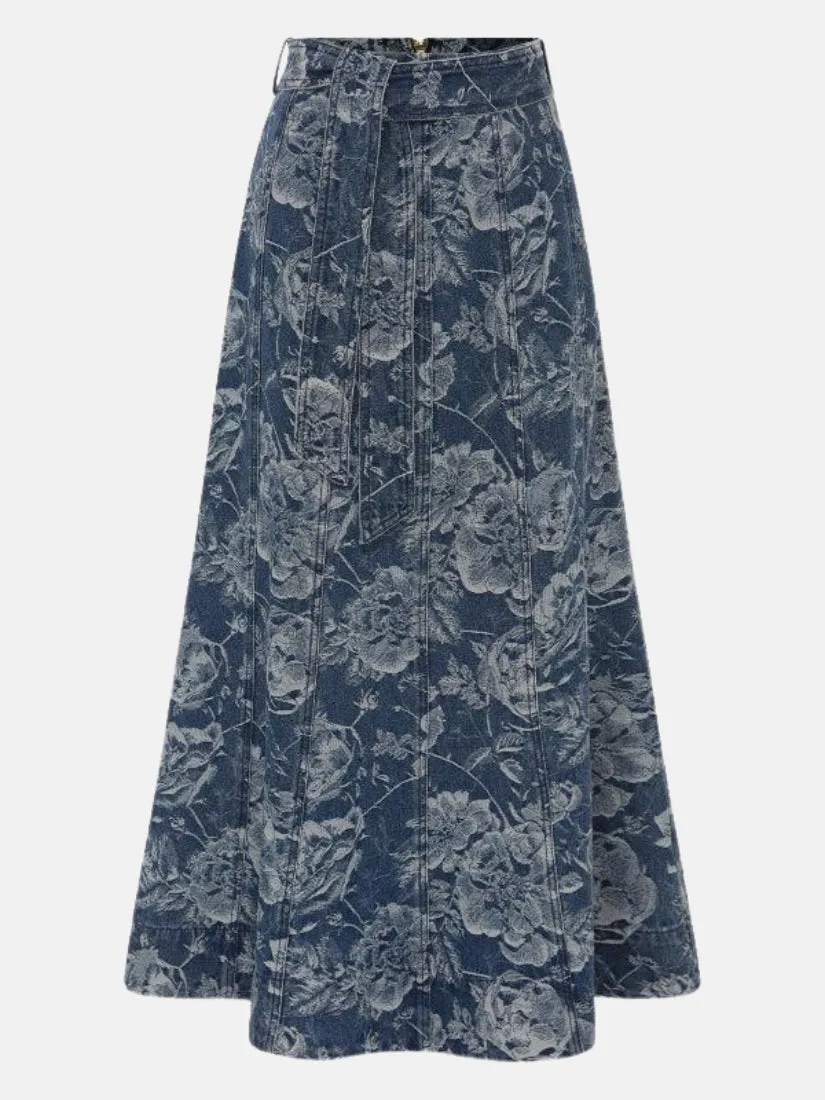 Tatiana Print Denim Maxi Skirt