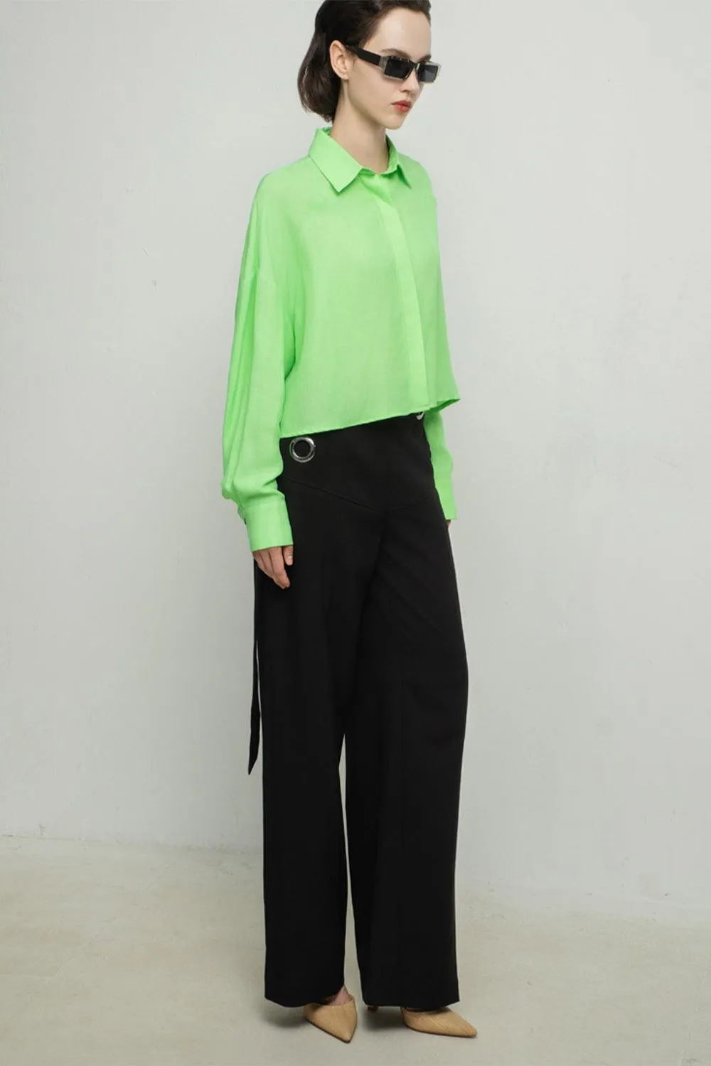 Teagan Straight Side Pocket Polyester Ankle Length Pants