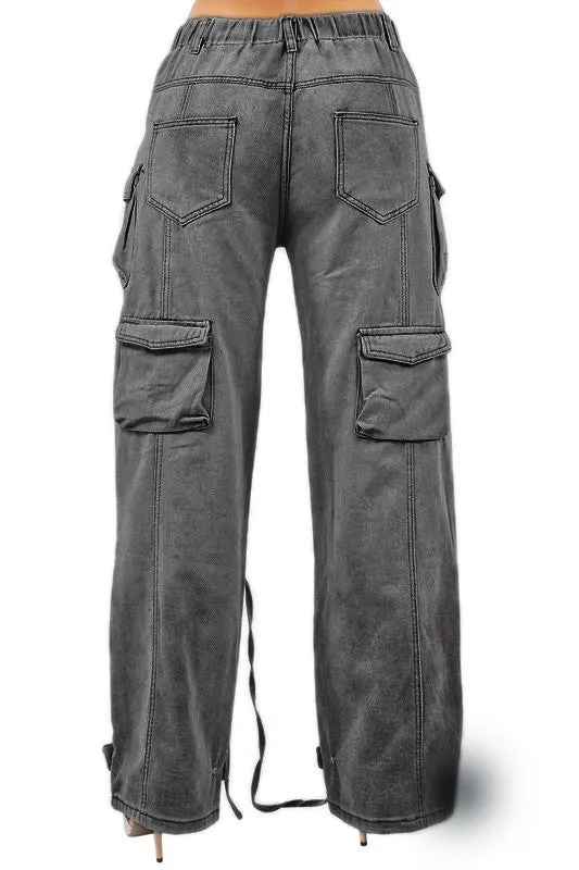 TEEK - DISTRESSED MESS CARGO DENIM PANTS