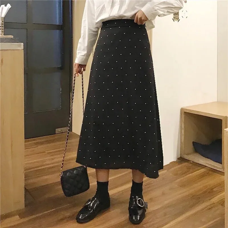 Uniwim 2024 Summer Women Black Polka Dot Chiffon Long Skirt Elegant Lady High Waist Maxi Skirts Casual Boho Beach Vintage Slim Skirt