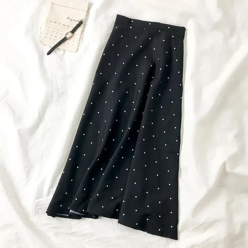 Uniwim 2024 Summer Women Black Polka Dot Chiffon Long Skirt Elegant Lady High Waist Maxi Skirts Casual Boho Beach Vintage Slim Skirt