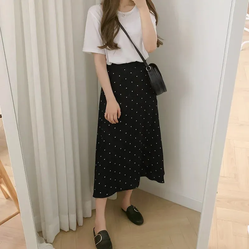 Uniwim 2024 Summer Women Black Polka Dot Chiffon Long Skirt Elegant Lady High Waist Maxi Skirts Casual Boho Beach Vintage Slim Skirt