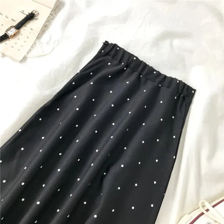 Uniwim 2024 Summer Women Black Polka Dot Chiffon Long Skirt Elegant Lady High Waist Maxi Skirts Casual Boho Beach Vintage Slim Skirt