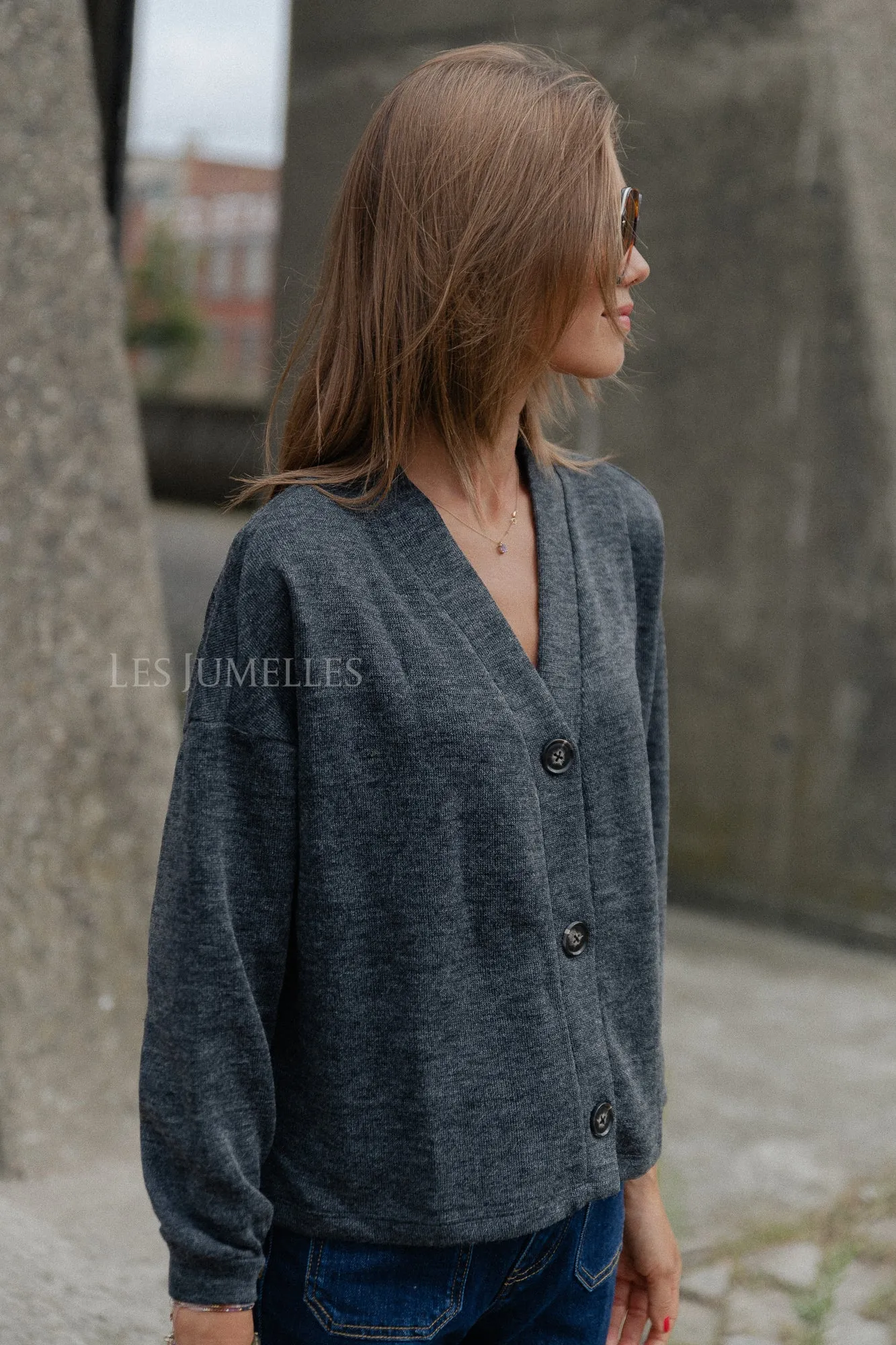 VIMany LS cardigan dark grey melange