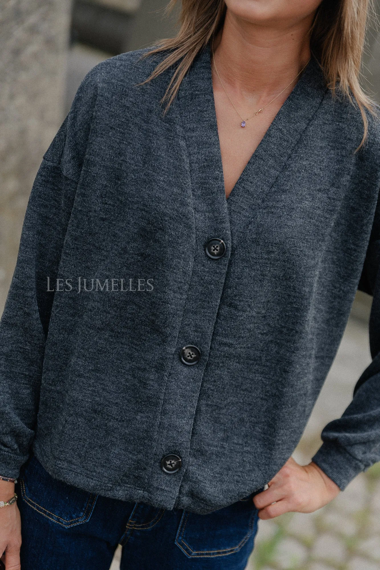 VIMany LS cardigan dark grey melange