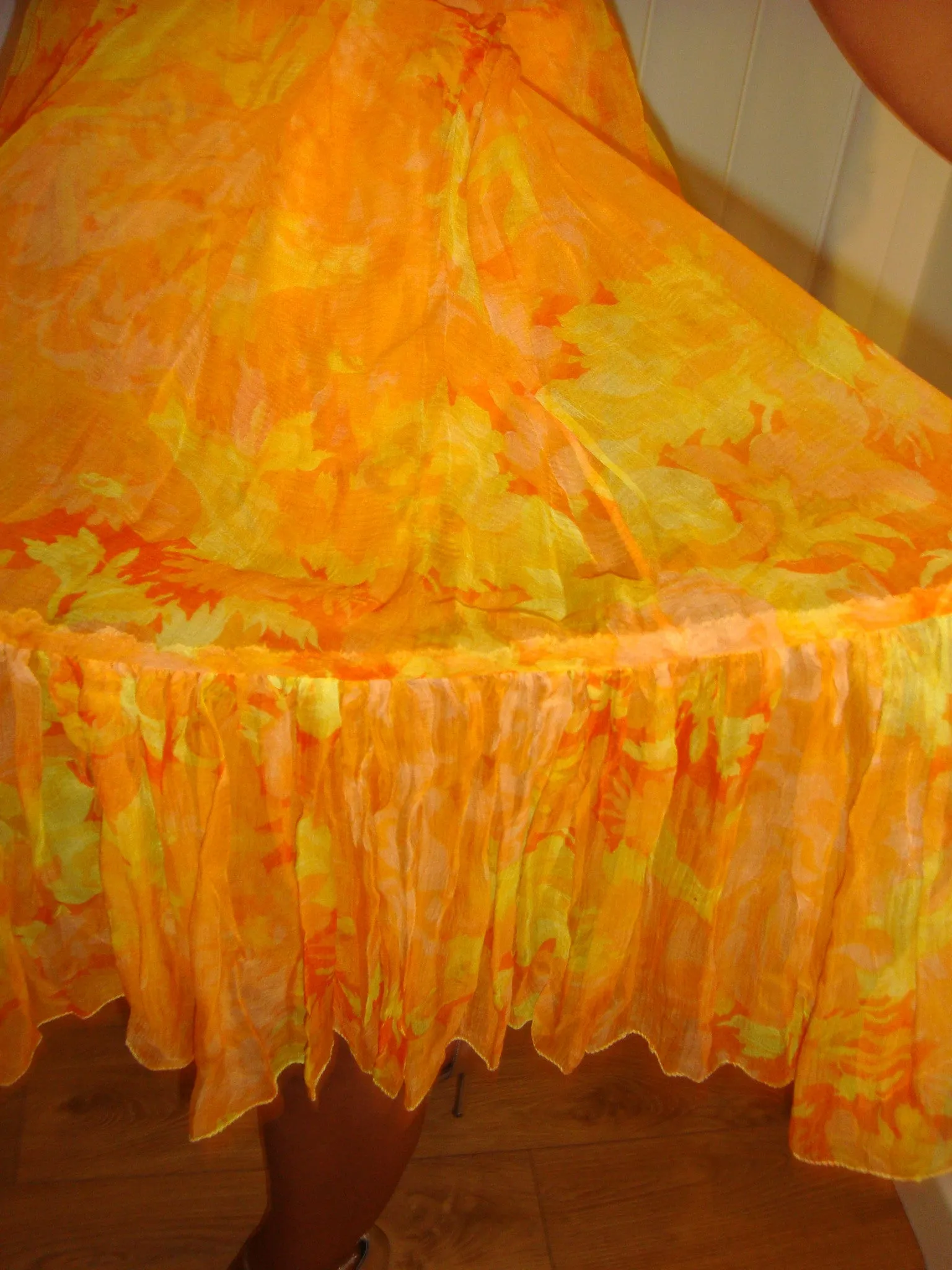 Vintage dress in  yellow orange genuine 1950's Highschool prom dress in silk