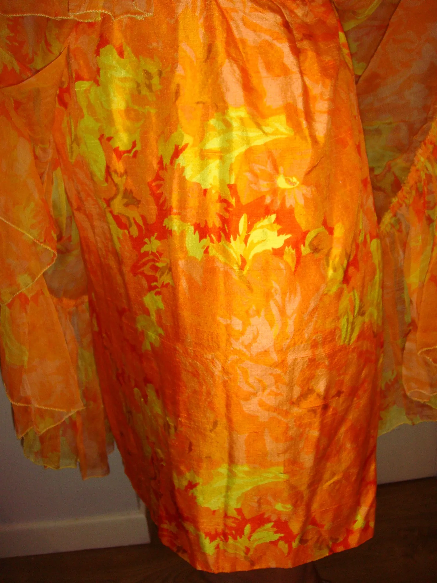 Vintage dress in  yellow orange genuine 1950's Highschool prom dress in silk