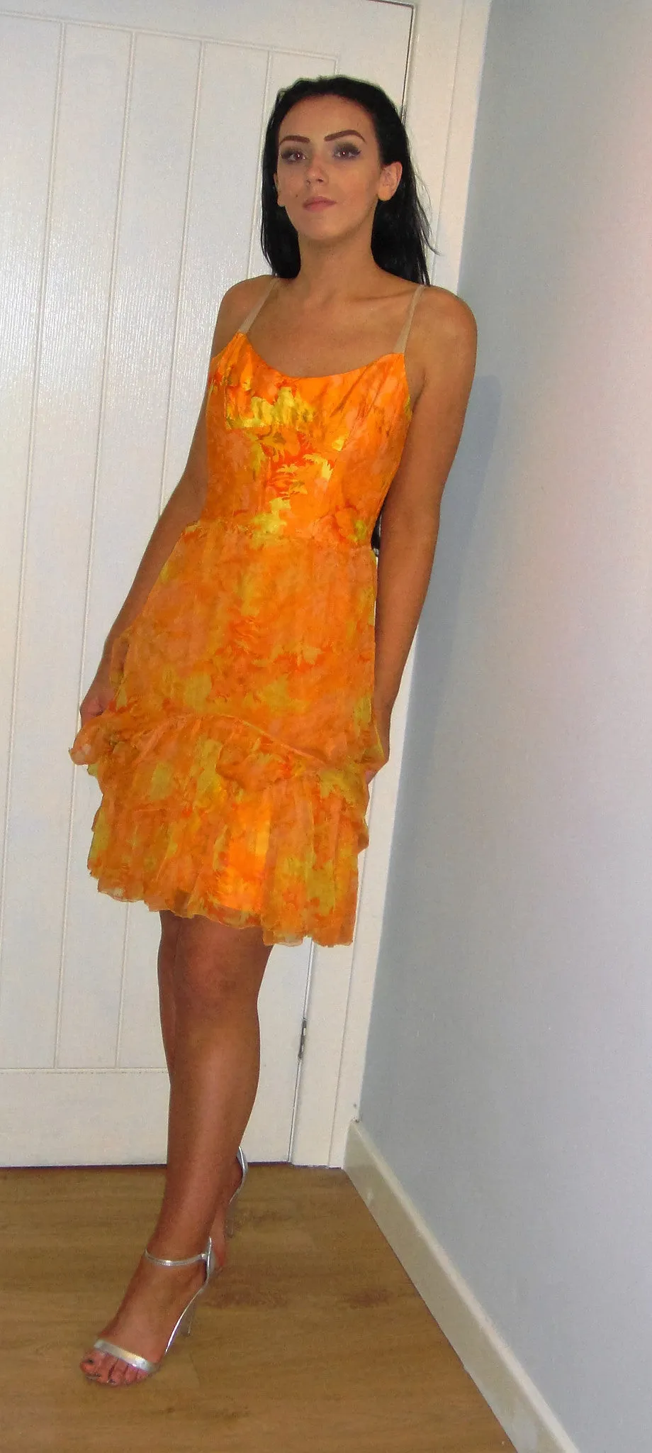 Vintage dress in  yellow orange genuine 1950's Highschool prom dress in silk