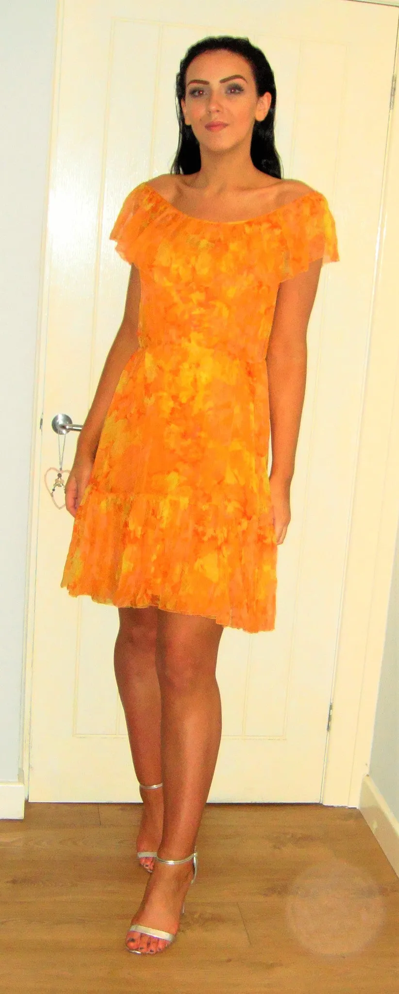 Vintage dress in  yellow orange genuine 1950's Highschool prom dress in silk