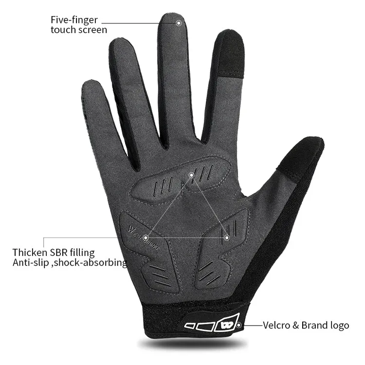 WEST BIKING YP0211207 Riding Full Finger Gloves Road Bike Mountain Bike Locomotive Shock Absorber Gloves, Size: L(Black)