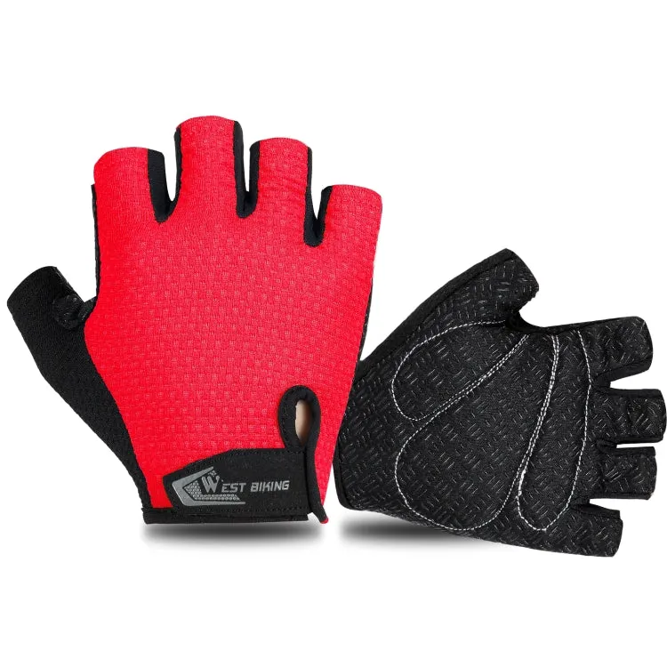 WEST BIKING YP0211218 Cycling Breathable Short Gloves Non-Slip Half Finger Gloves, Size: L(Red)