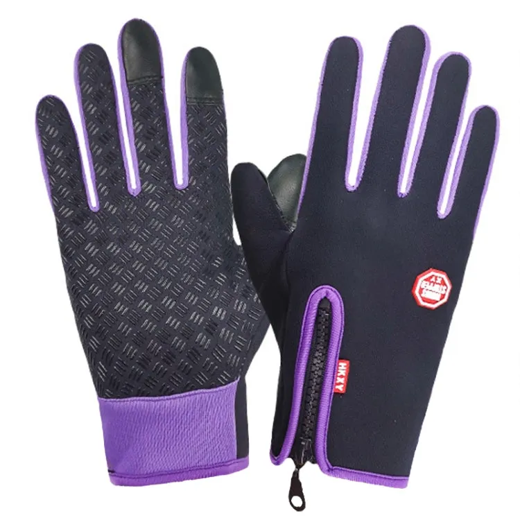 Winter Outdoor Riding Sports Waterproof Touch Screen Glove, Size: M(H043 Purple)