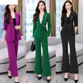 Wjczt 2022 Summer New Korean Fashion Elegant Women's Pants Suit Office Blazer Jacket Leisure Trousers Two Piece Set Female Clothing