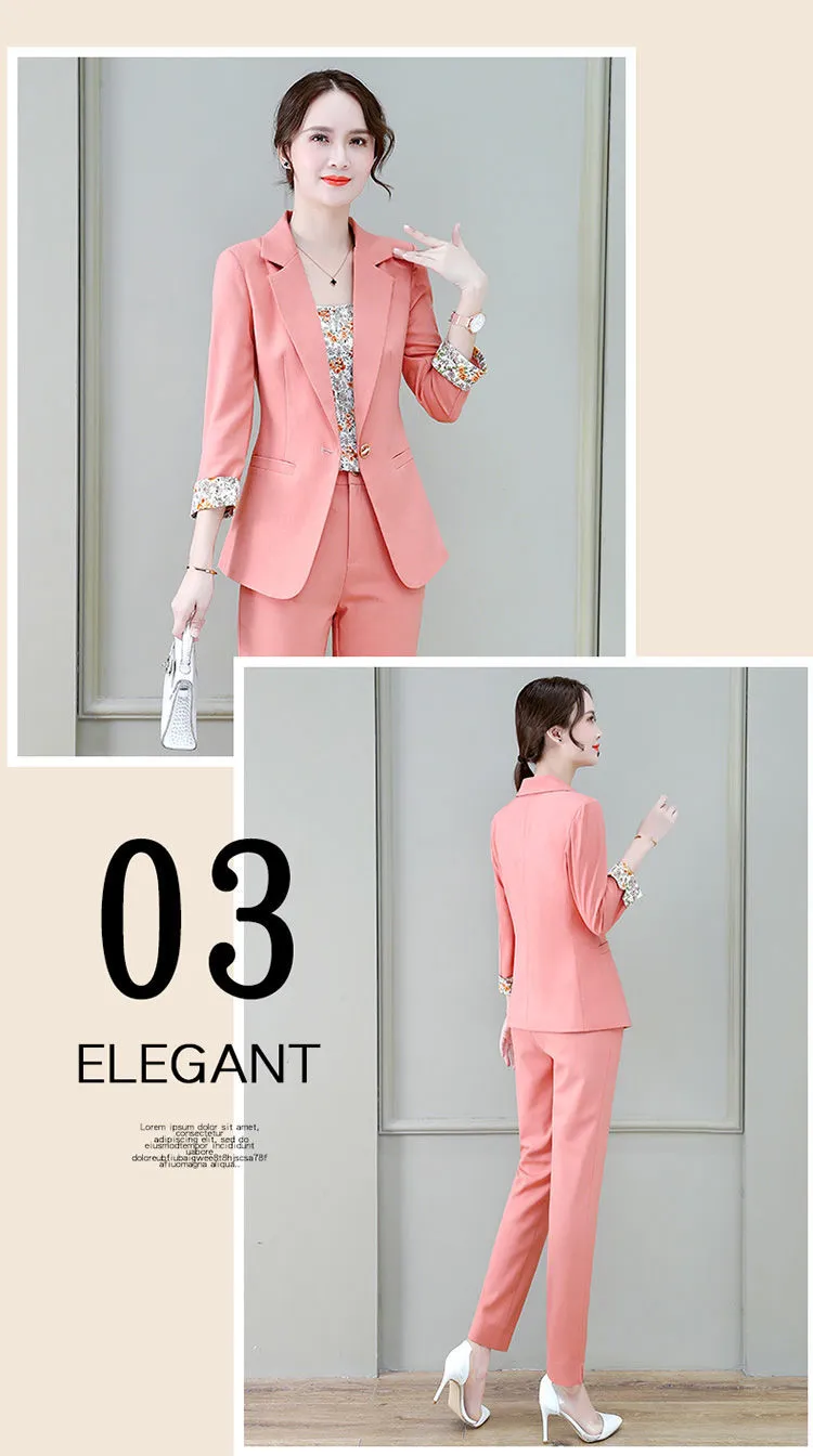 Wjczt 2022 Summer New Korean Fashion Elegant Women's Pants Suit Printed Vest Flannel Jacket Casual Trousers Three Piece Set Blazer