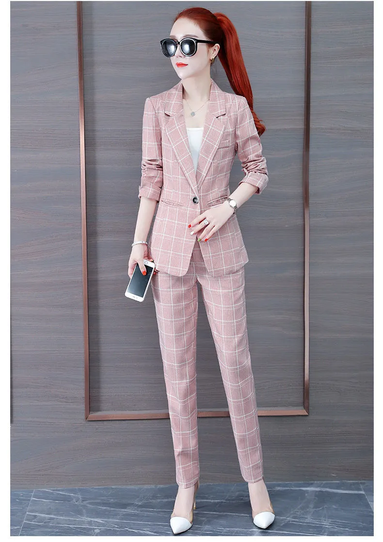 Wjczt Summer New Korean Fashion Elegant Women's Pants Suit Thousand Bird Lattice Slim Fit Jacket White Vest Trousers Three Piece Set