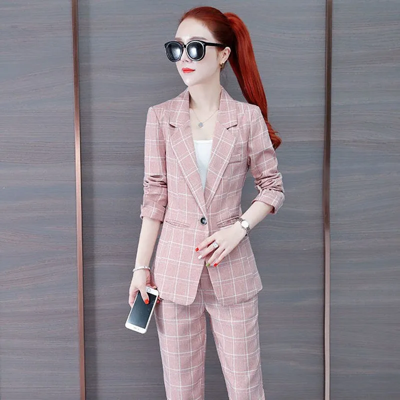 Wjczt Summer New Korean Fashion Elegant Women's Pants Suit Thousand Bird Lattice Slim Fit Jacket White Vest Trousers Three Piece Set