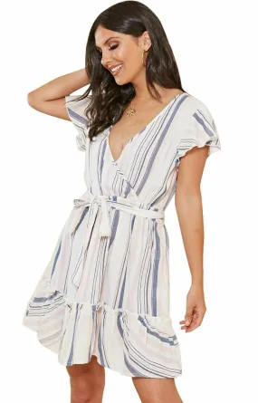 Women Shirred Striped Bardot Mini Dress - UK 6