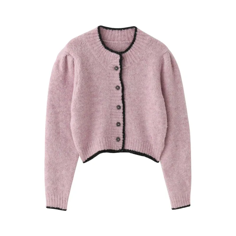 Women Sweater Fall Winter New Candy Solid Color Wool Round Neck Singlebreasted Long Sleeve Knit Cardigan Sweater  C-131