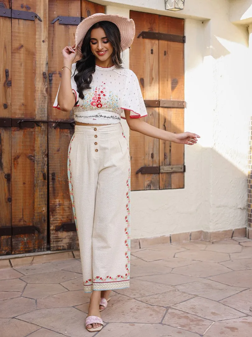 Women White Cotton Cambric & Flex Floral Printed Co-Ord Set