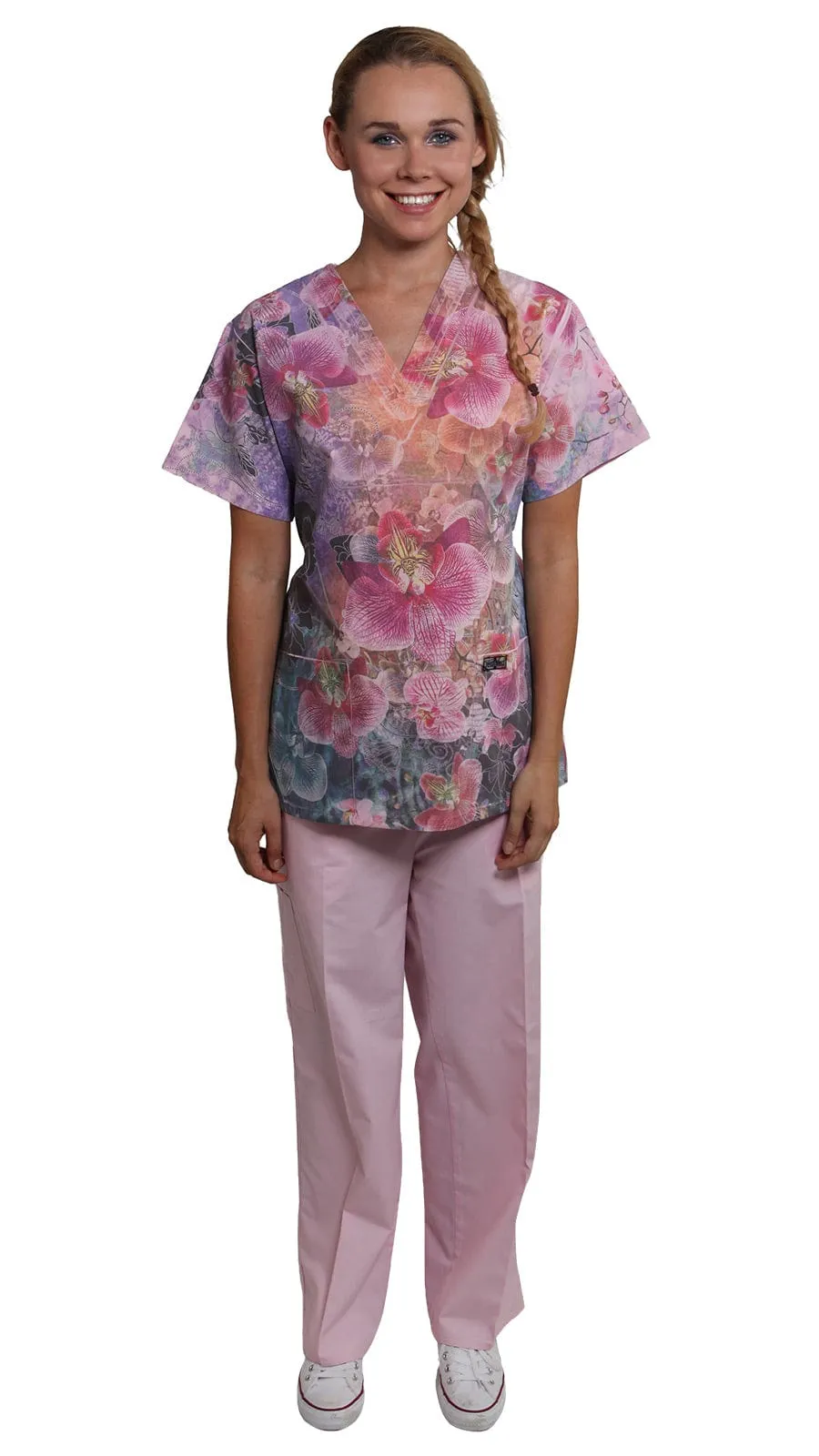 Women’s 5-Pocket Rose Orchid Scrubs Set